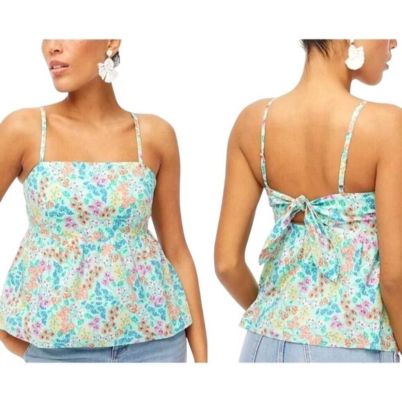 J. Crew Tops - J Crew Shirt Women 6 Green Floral Tie‎ Back Tank Top Cami NWT Boho Cottagecore
